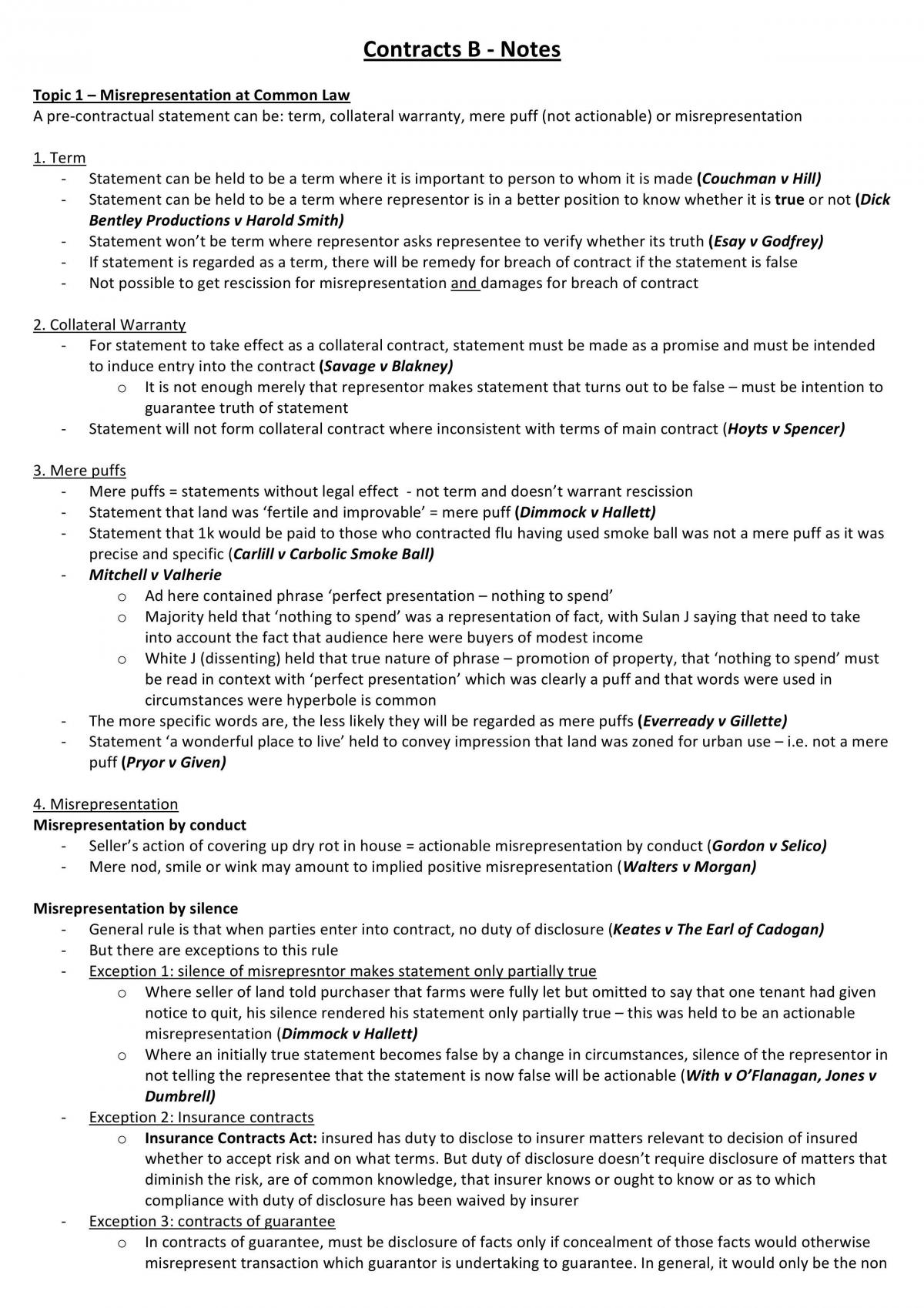 LAWS2112 Contracts B Notes - Page 1