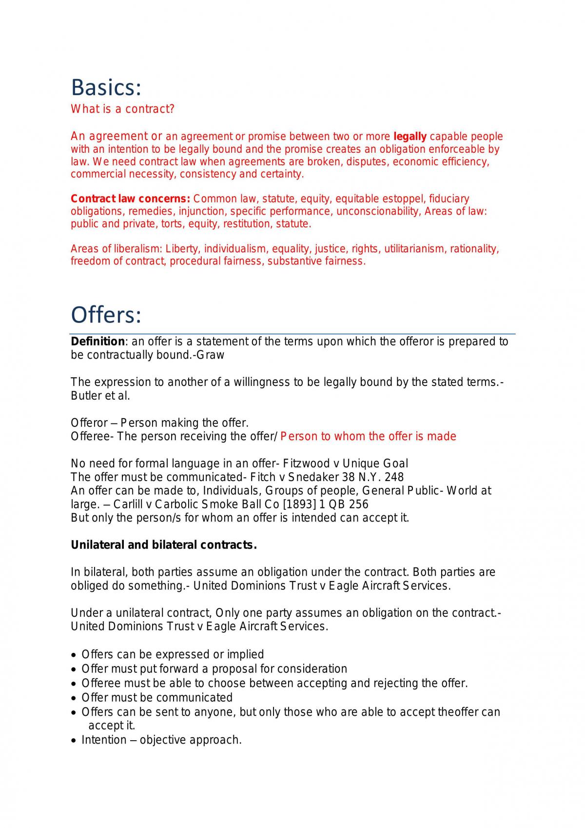 Brief summary notes - Page 1