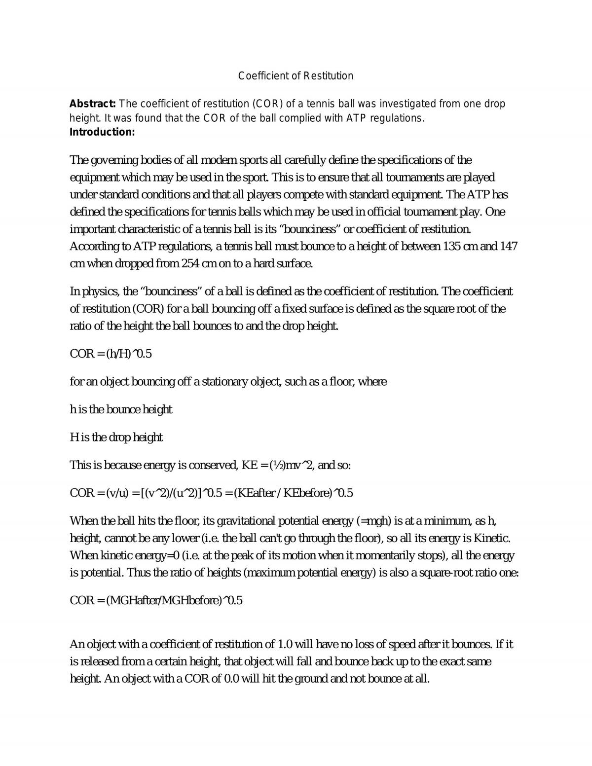 Physics Practical Report - Coefficient of Restitution - Page 1