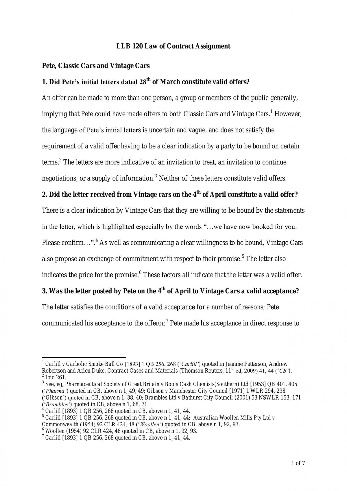 Law of Contract A Problem-based Assignment - Page 1