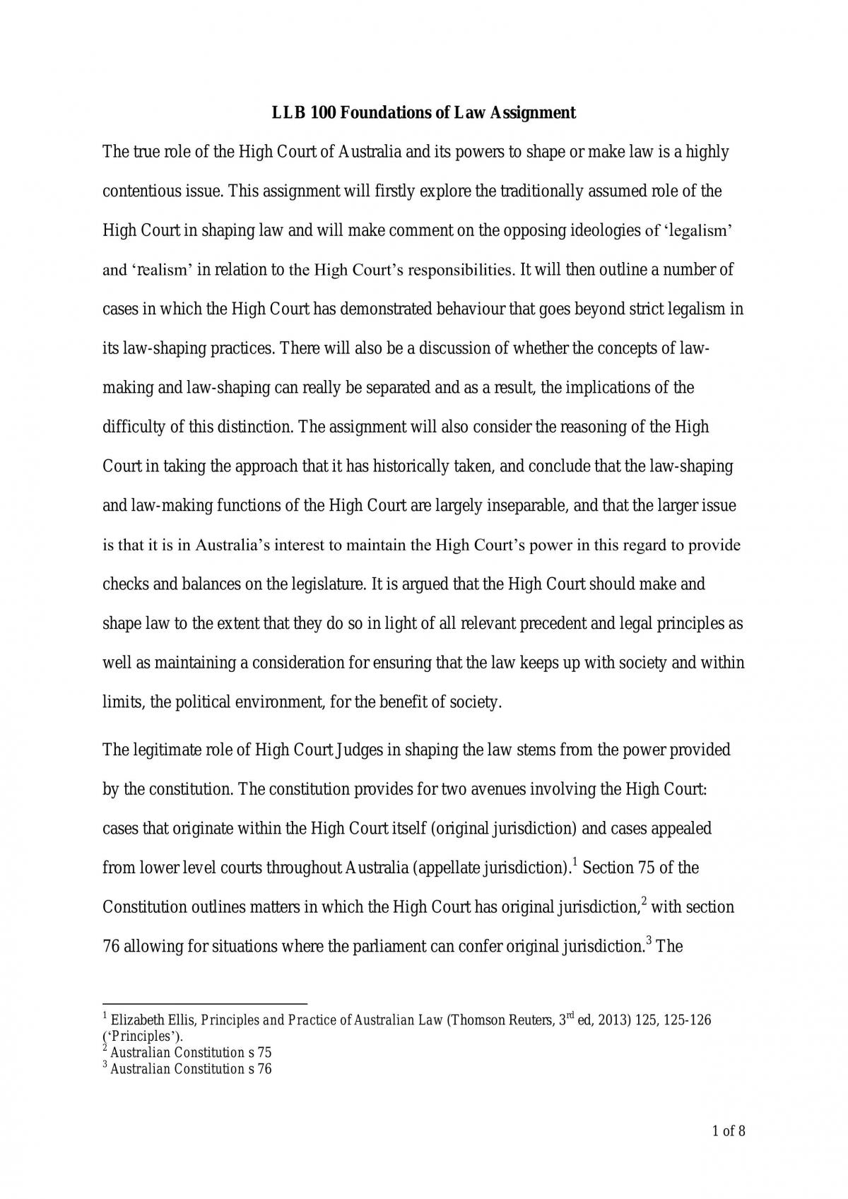 Foundations of Law A - Major Assignment - Page 1