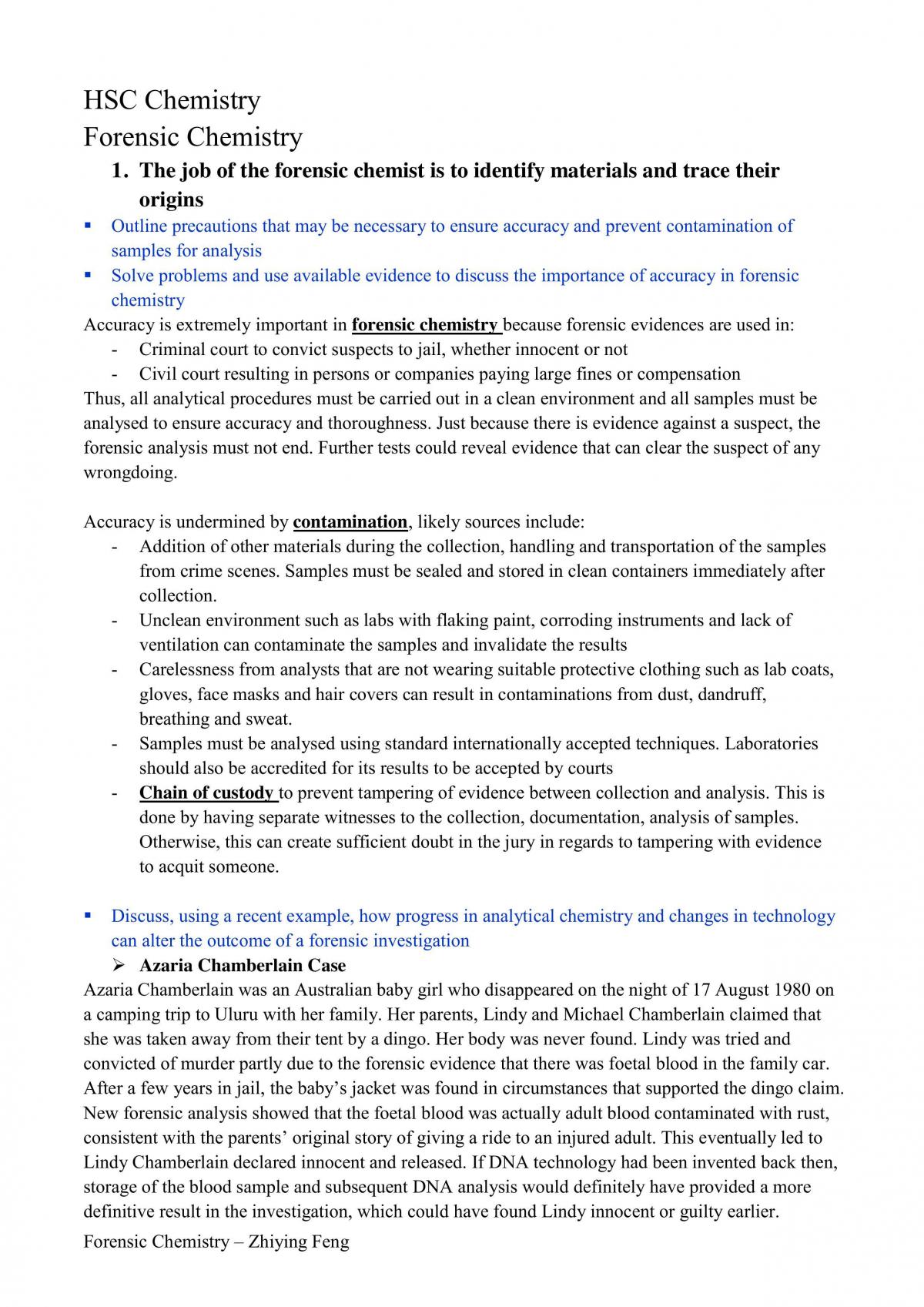 HSC Forensic Chemistry Notes - Page 1