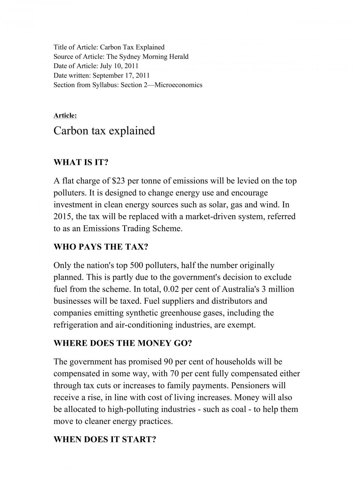 ECON1001 article analysis - Page 1