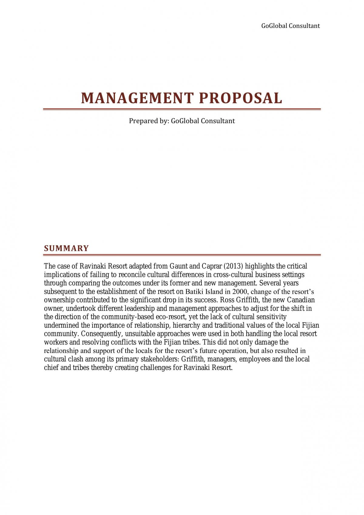 Managing Across Cultures - Management Proposal  - Page 1