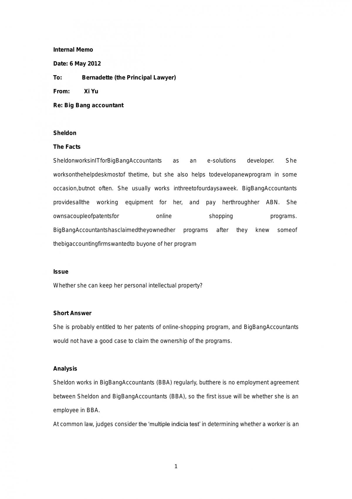 Workplace law Assignment 2012 - Page 1