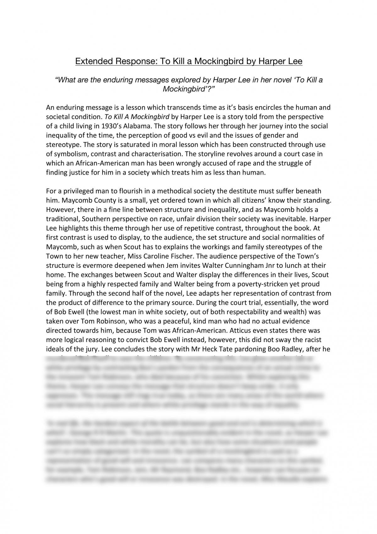 To Kill A Mockingbird Essay - Page 1