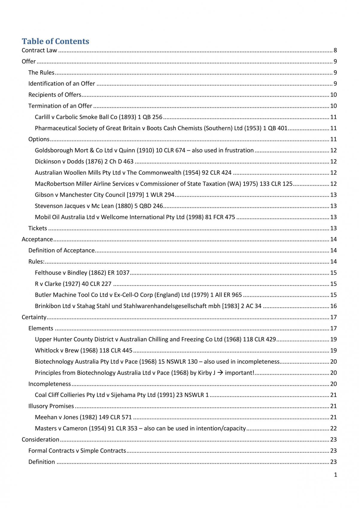 Contracts Great Notes, Very Comprehensive - Over 100 Pages.  - Page 1