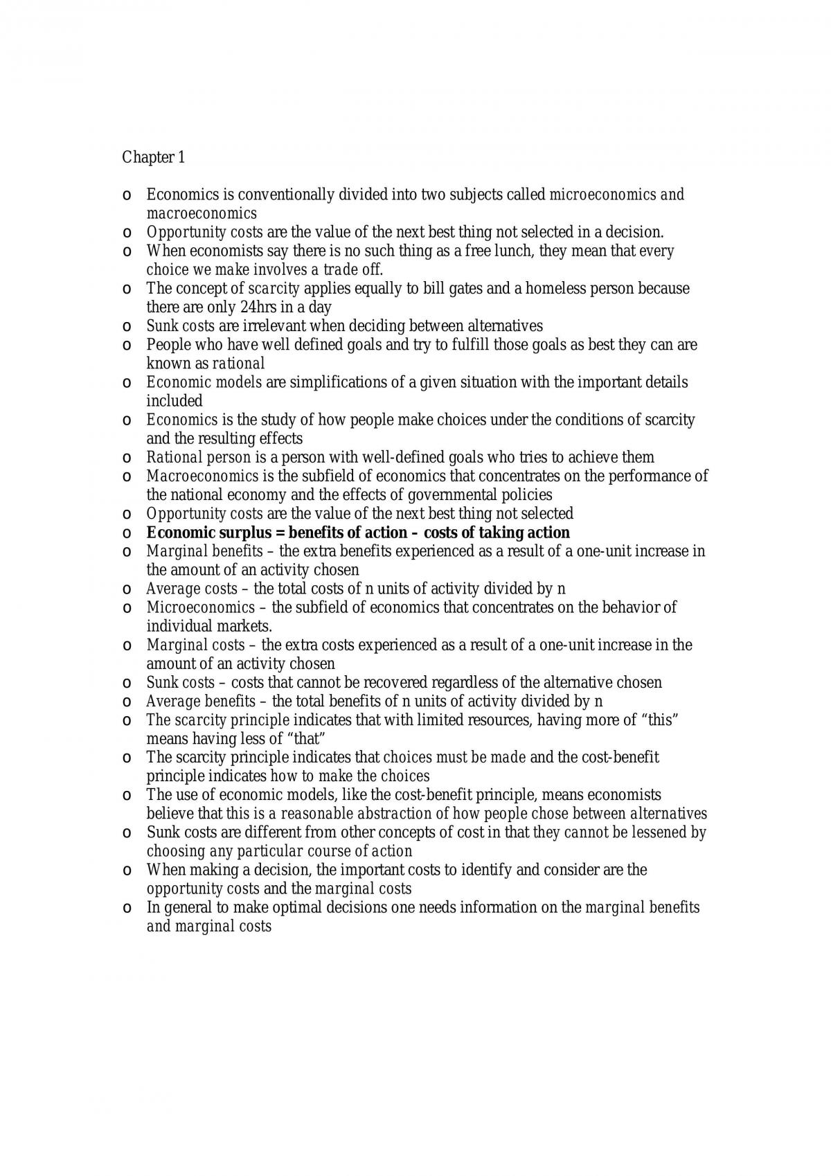 Summary Of Course - Page 1