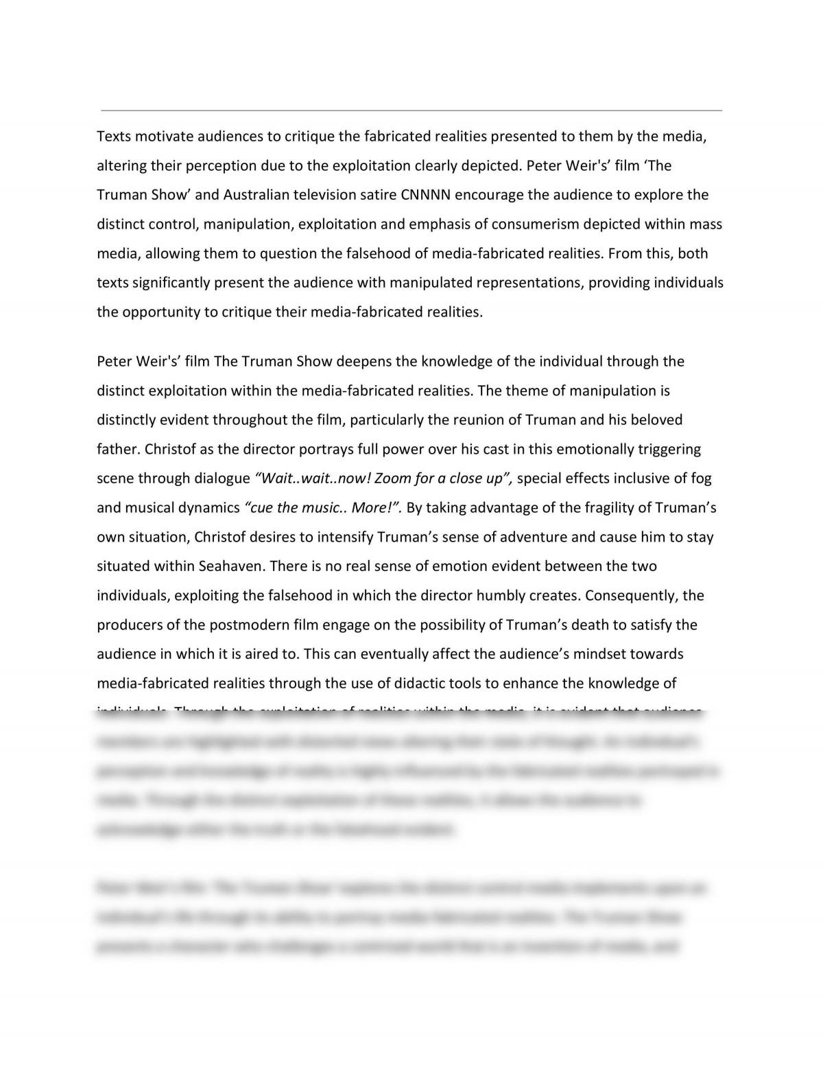 Реферат: The Truman Show Essay Research Paper 2