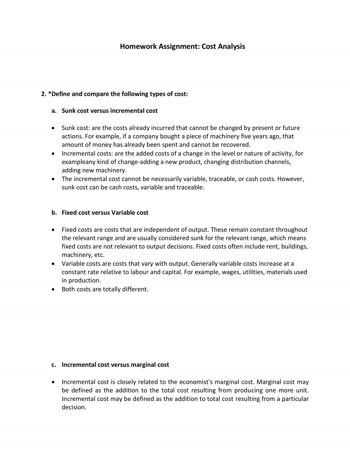 Cost Analysis Assignment - Page 1