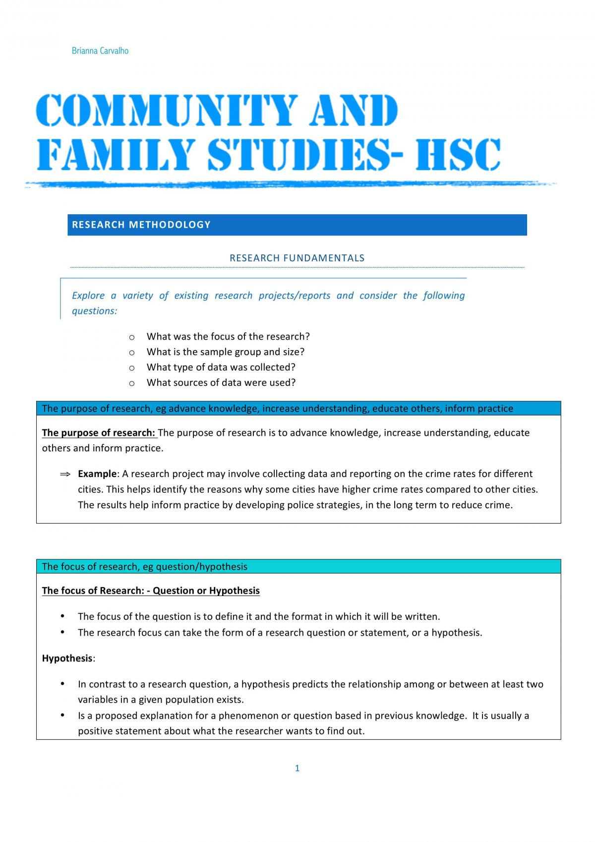 Research Methodologies, Groups in contact, Parenting and Caring  - Page 1