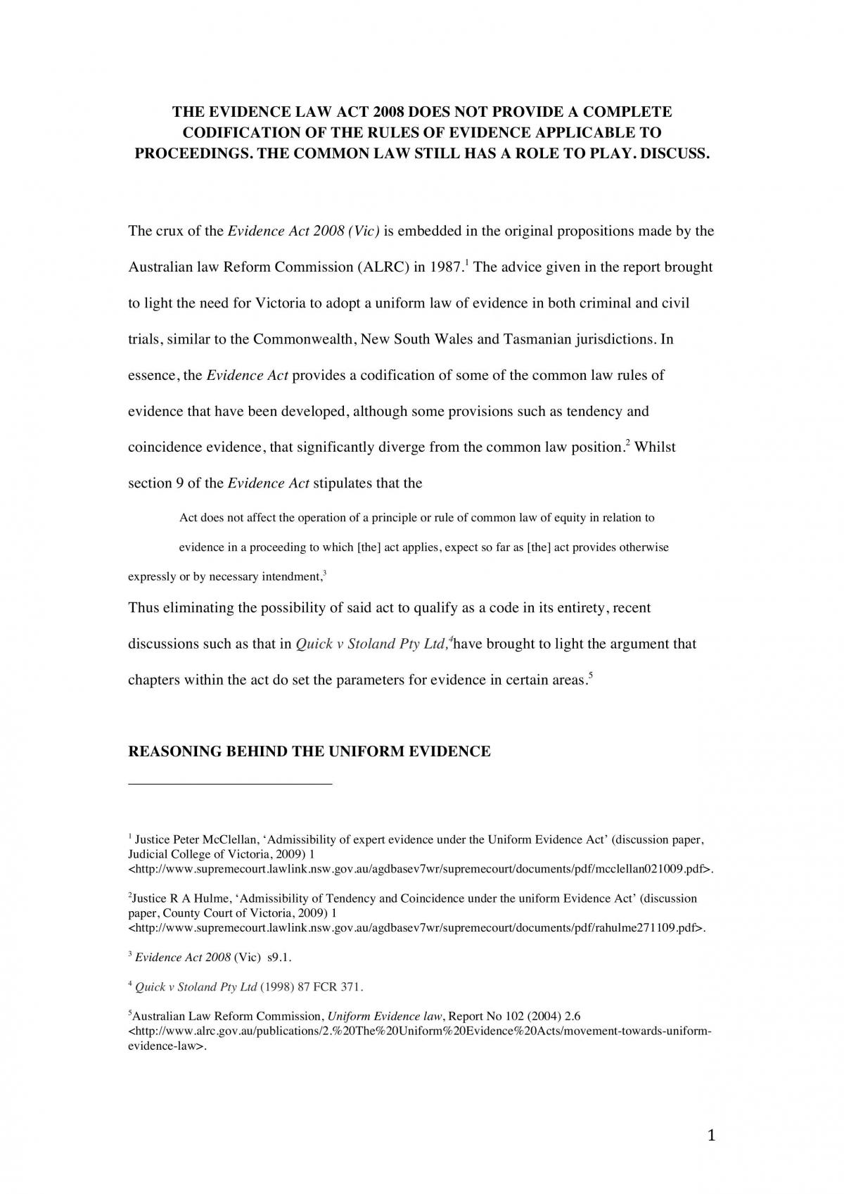 evidence law assignment 2013 - Page 1