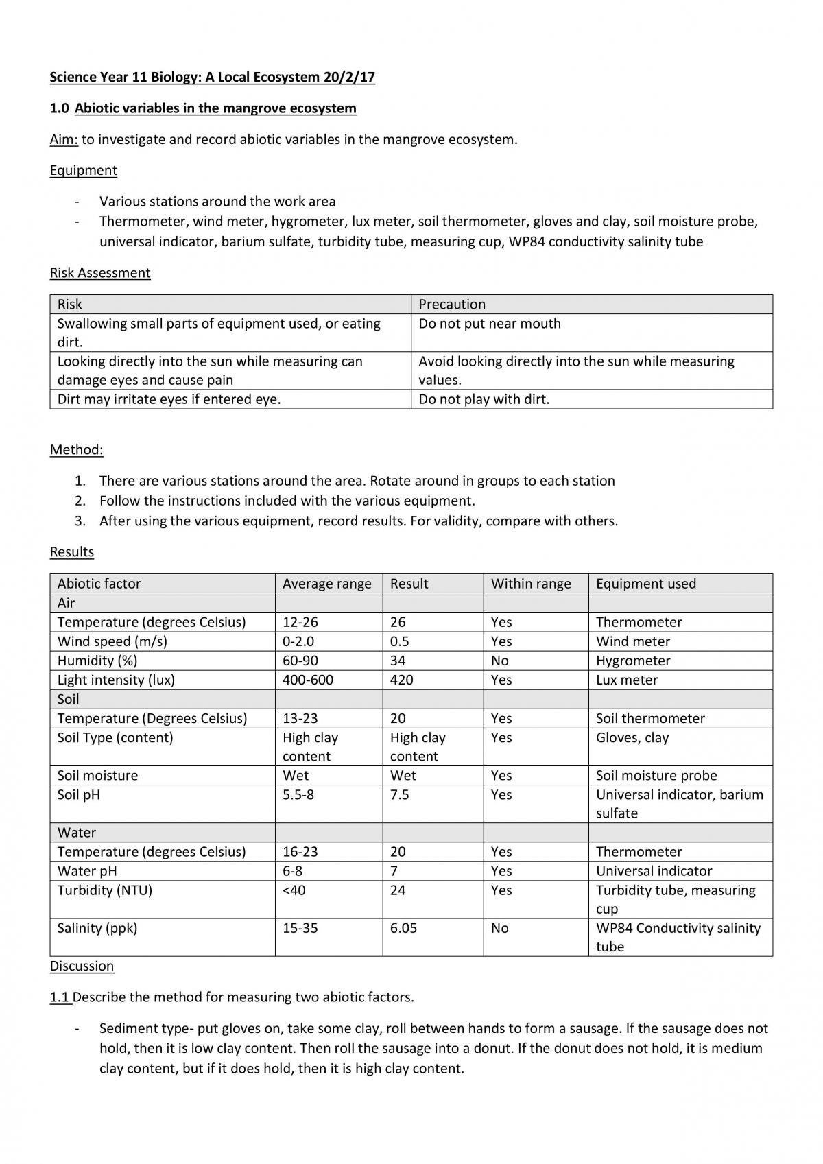 Practicals Investigation a Local Ecosystem - Mangrove  - Page 1