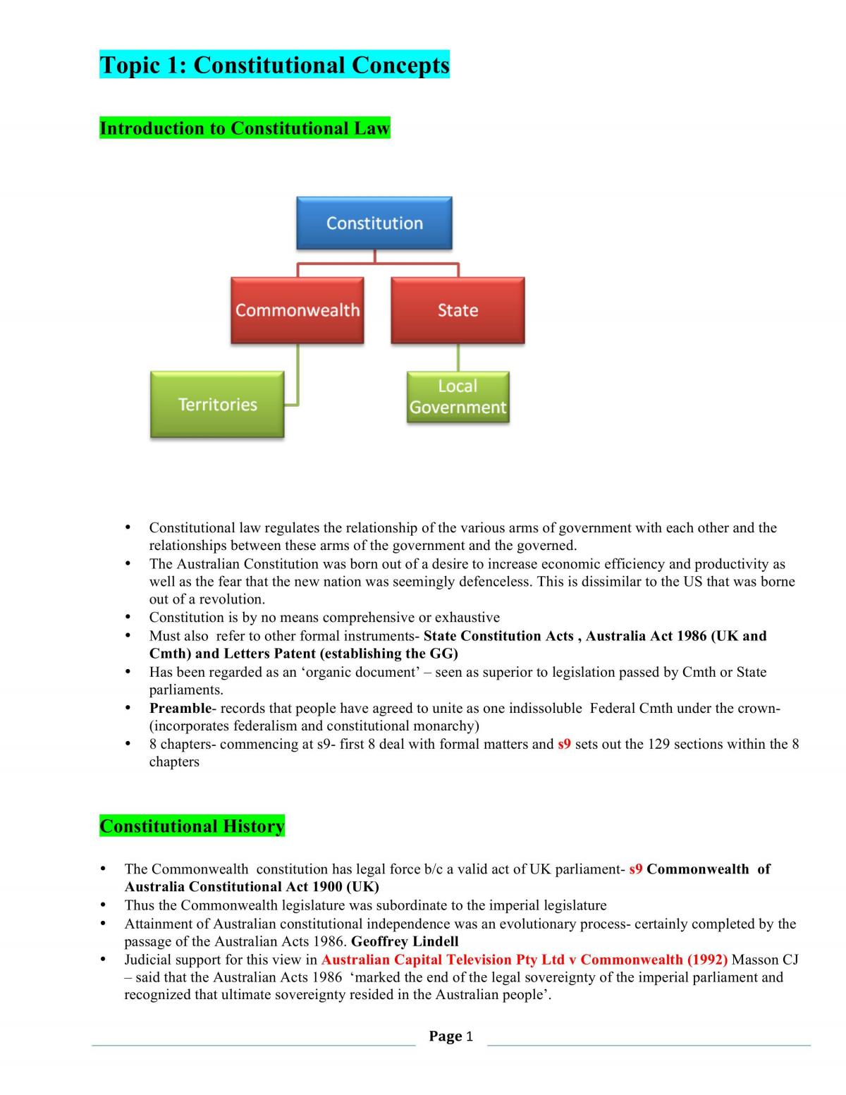 Constitutional Law Exam Notes  - Page 1