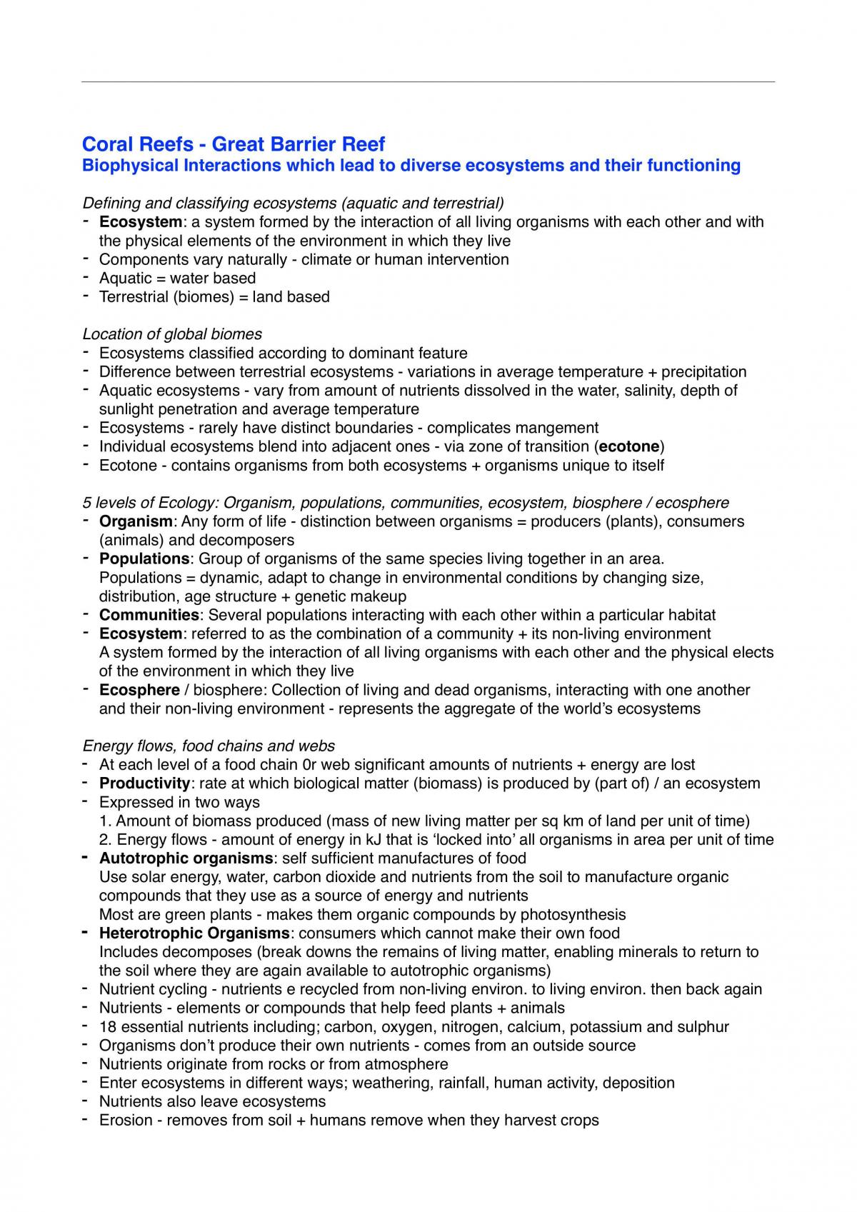 Ecosystems at Risk - Great Barrier Reef  - Page 1