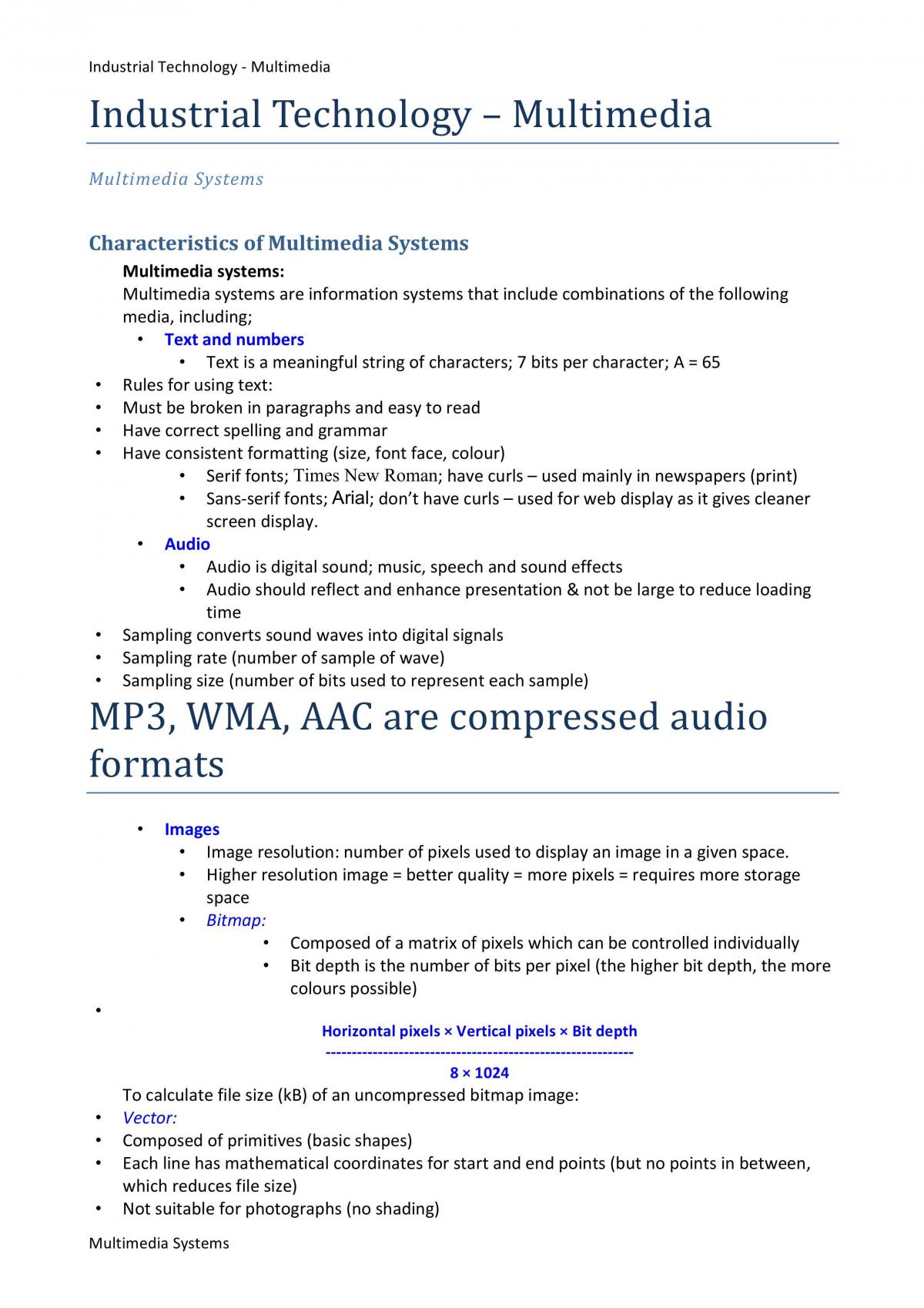 Multimedia Systems Notes - IPT and Multimedia Subject - Page 1