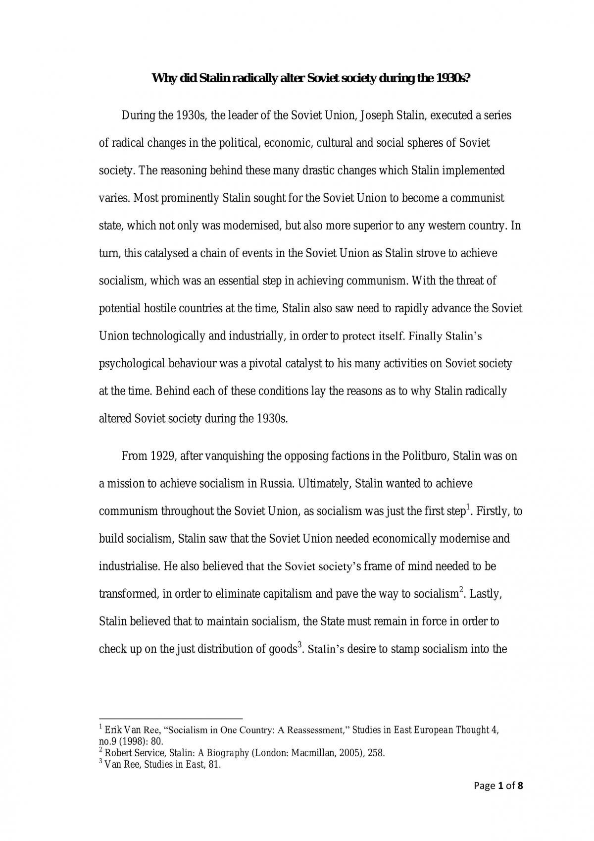 Major Essay - Stalin & Soviet Society - Page 1