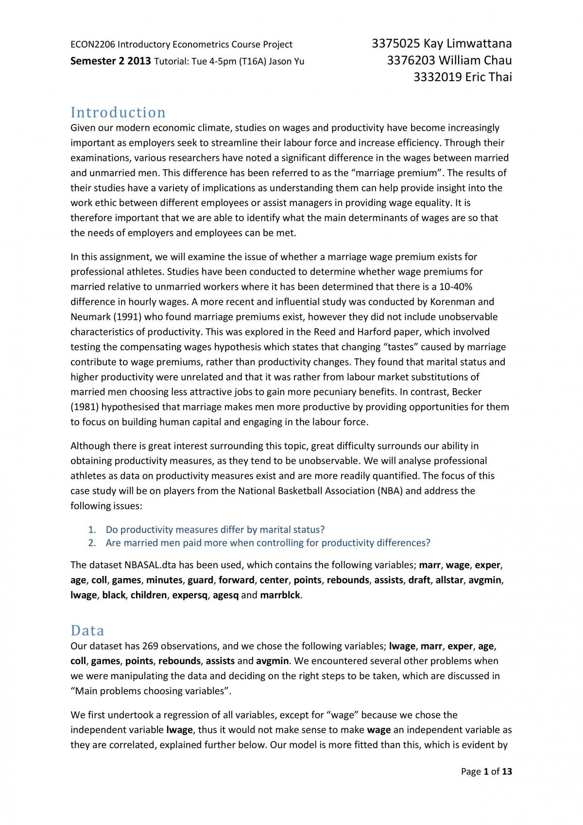 ECON 2206 course project - Page 1