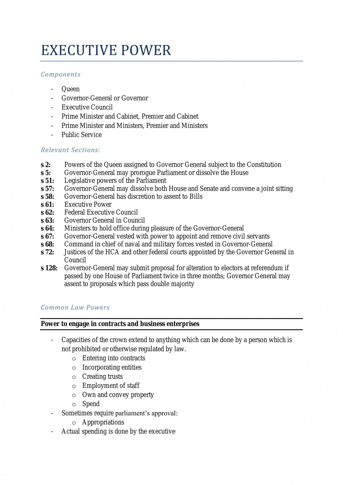 Executive Power Summary - Page 1