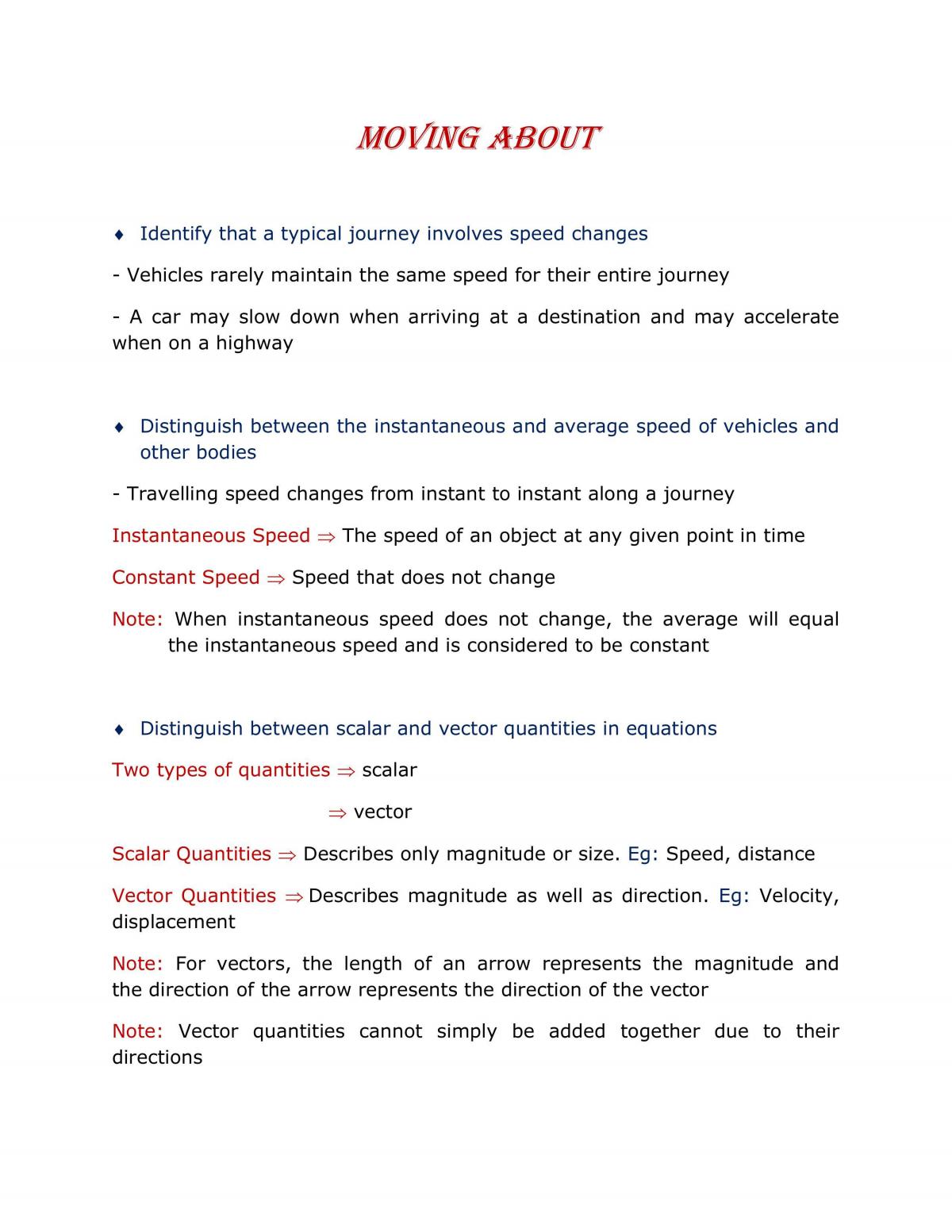 Preliminary Physics: Moving About Summarized Notes - Page 1