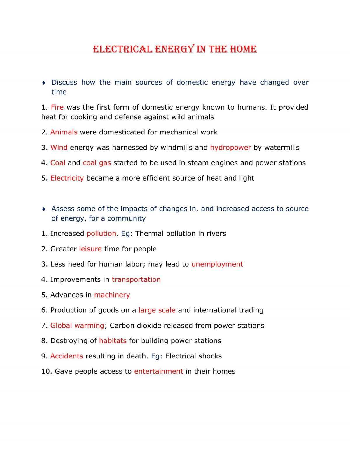 Prelimininary Physics: Electrical Energy in the Home Summarized Notes - Page 1