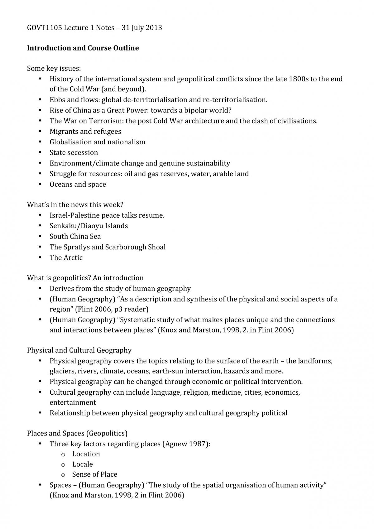 GOVT1105 Semester 2 2013 Lecture Notes - Page 1