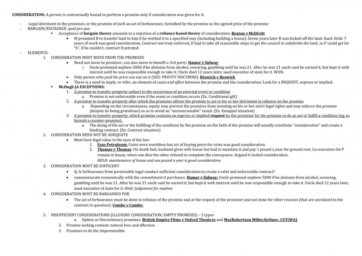 LAWS11/75-212 Principles of Contractual Liability Summary - Page 1