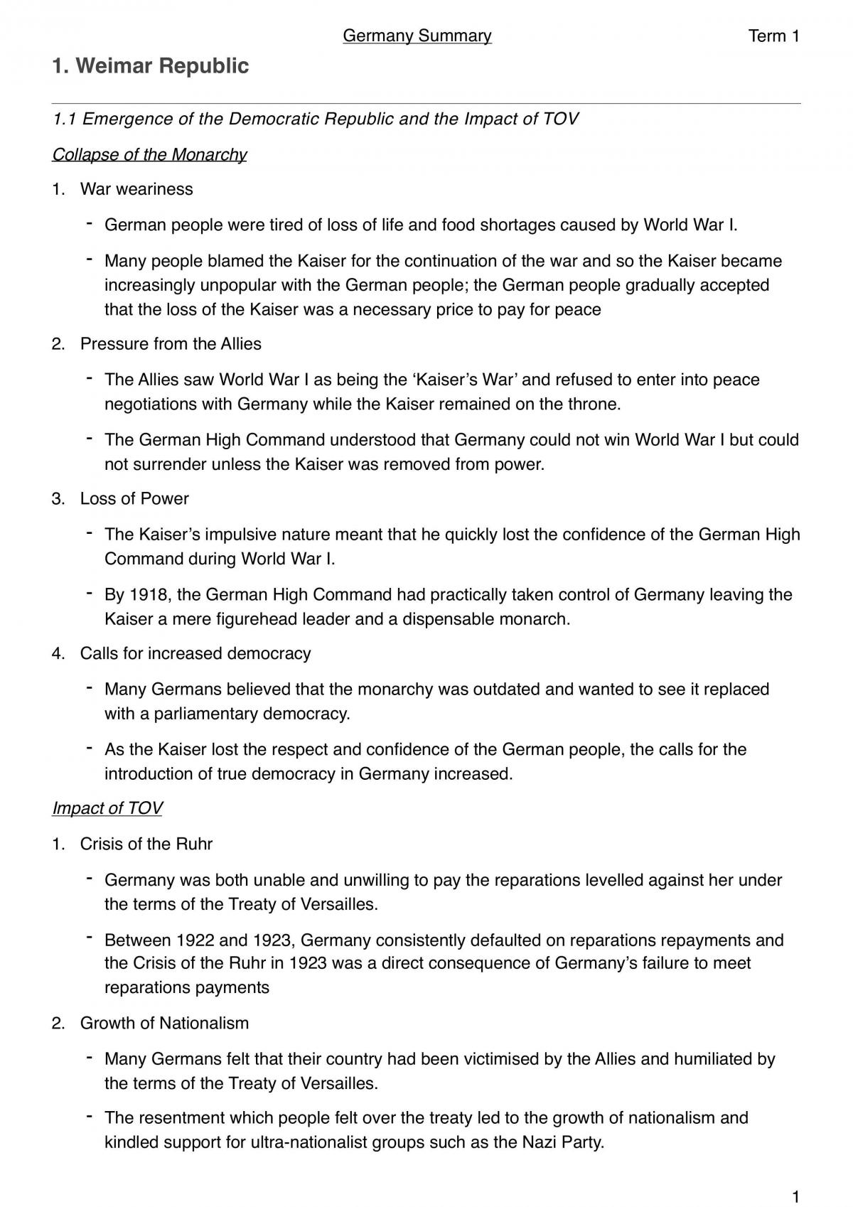 National Studies Notes - Germany - Study Notes - Page 1