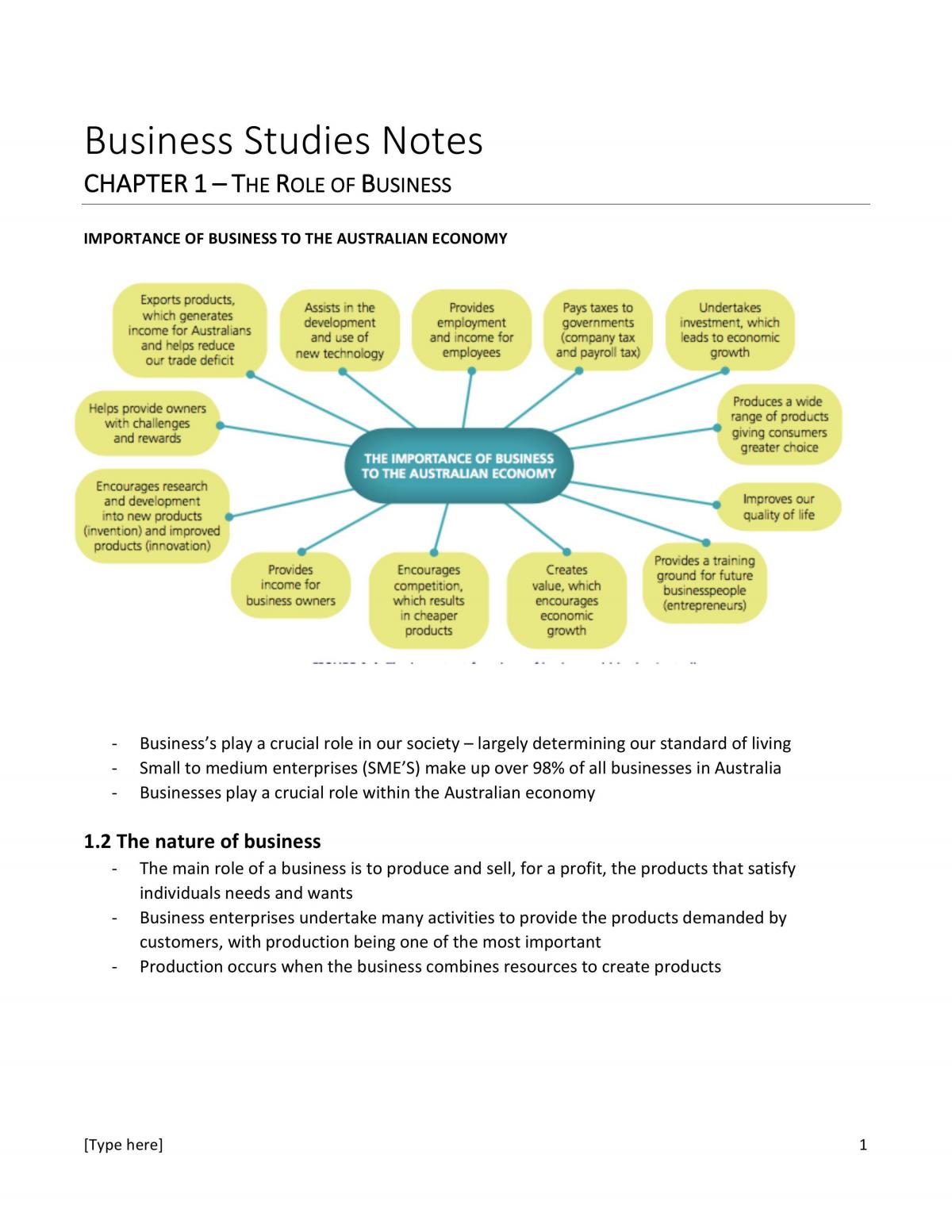 Business Studies Preliminary Notes  - Page 1