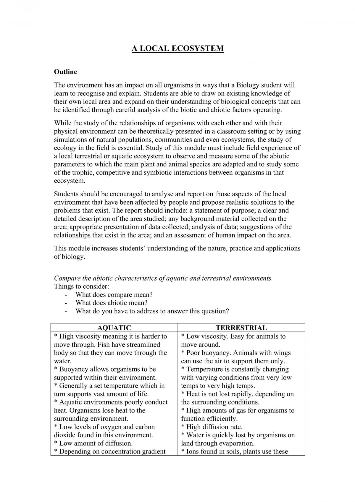 Local Ecosystem Notes  - Page 1