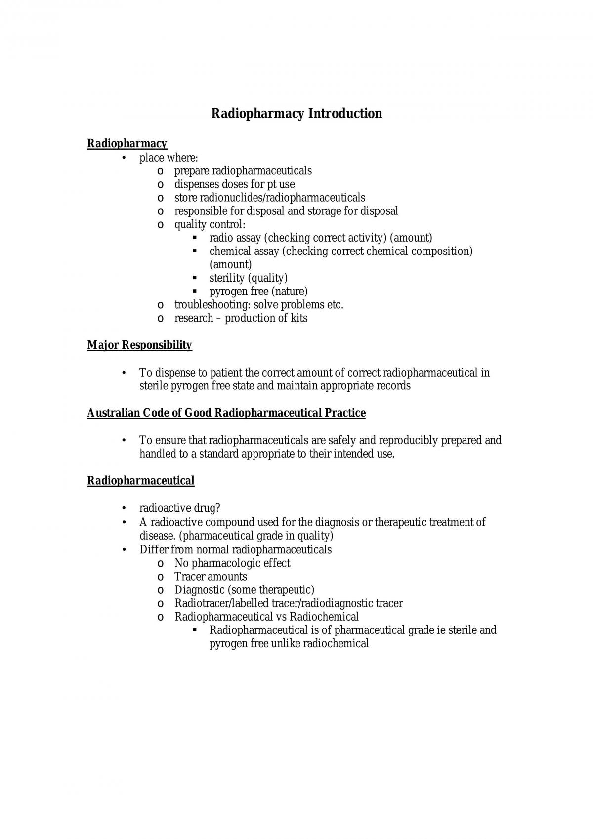Radiopharmacy Summary - Page 1