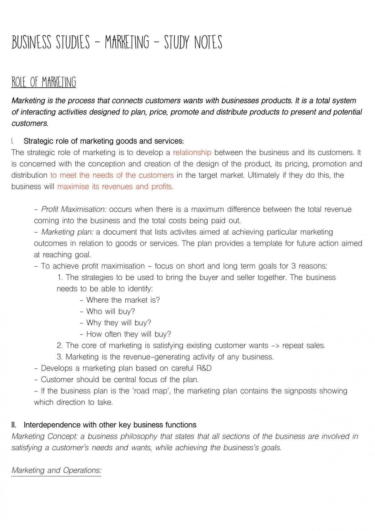 HSC Marketing Study Notes - Page 1