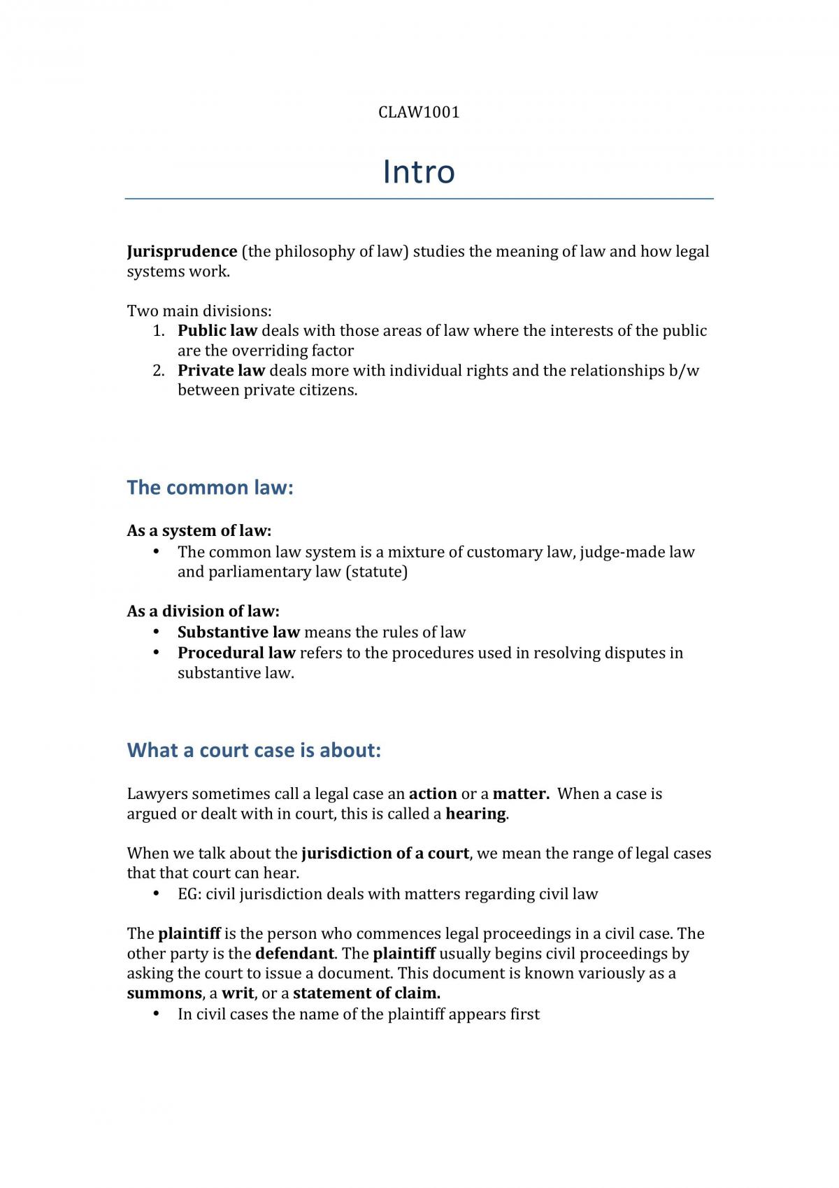 CLAW1001 Introductory Notes - Page 1
