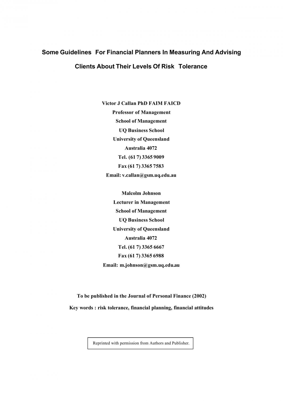 Measuring Risk Tolerance - Page 1