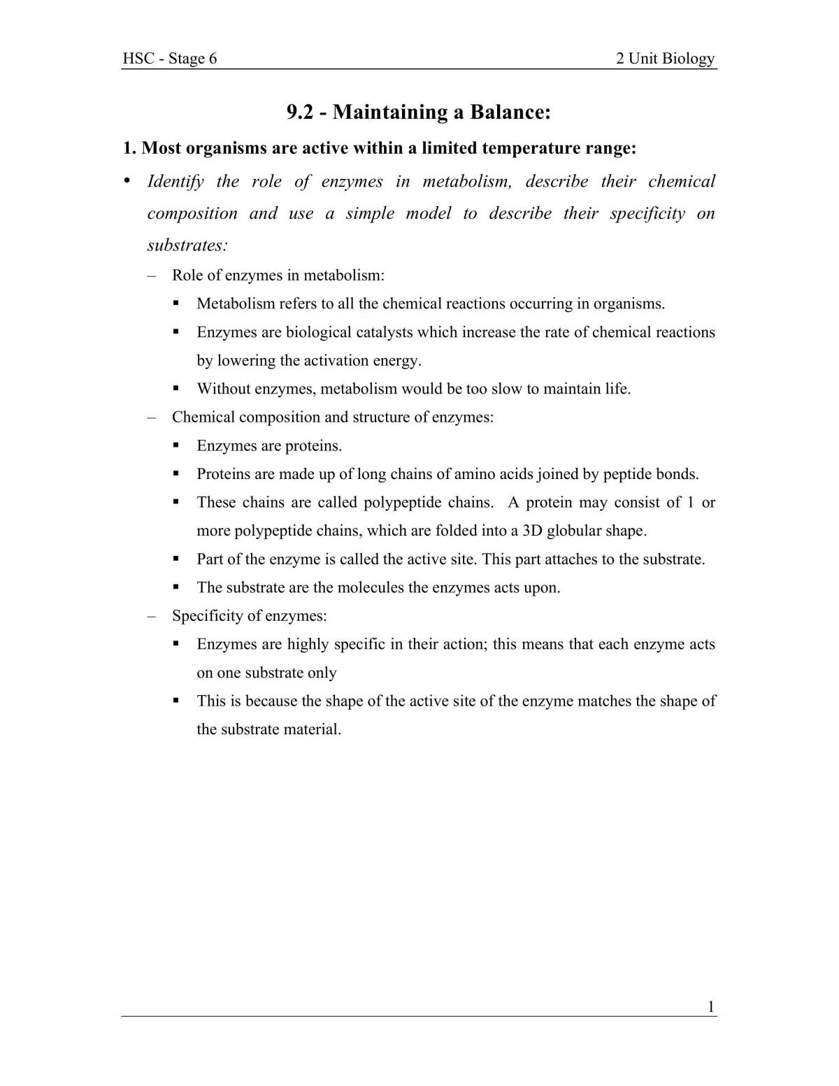 Maintaining a Balance HSC Notes - Page 1