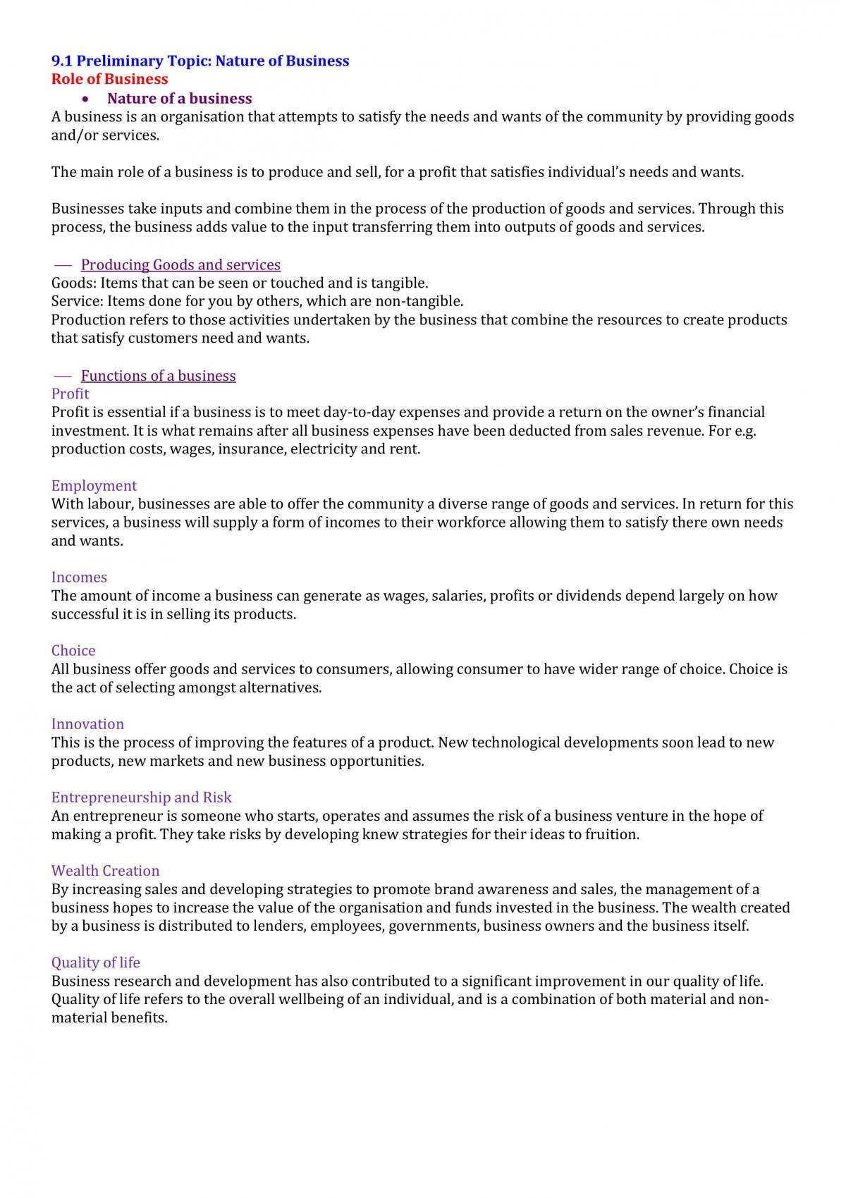 Business Studies Full Preliminary Notes - Page 1