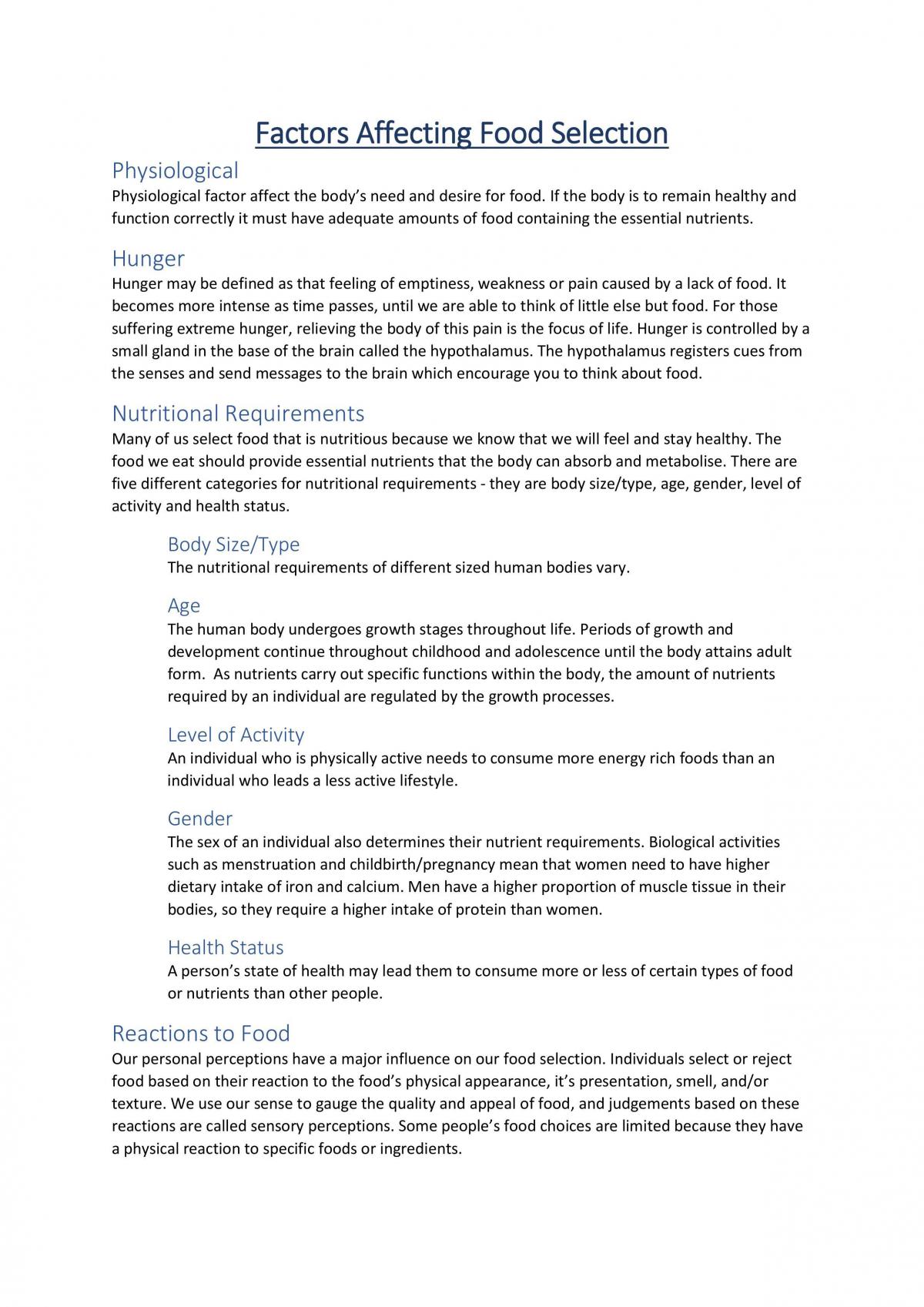 Generalised Preliminary Food Technology Notes - Page 1