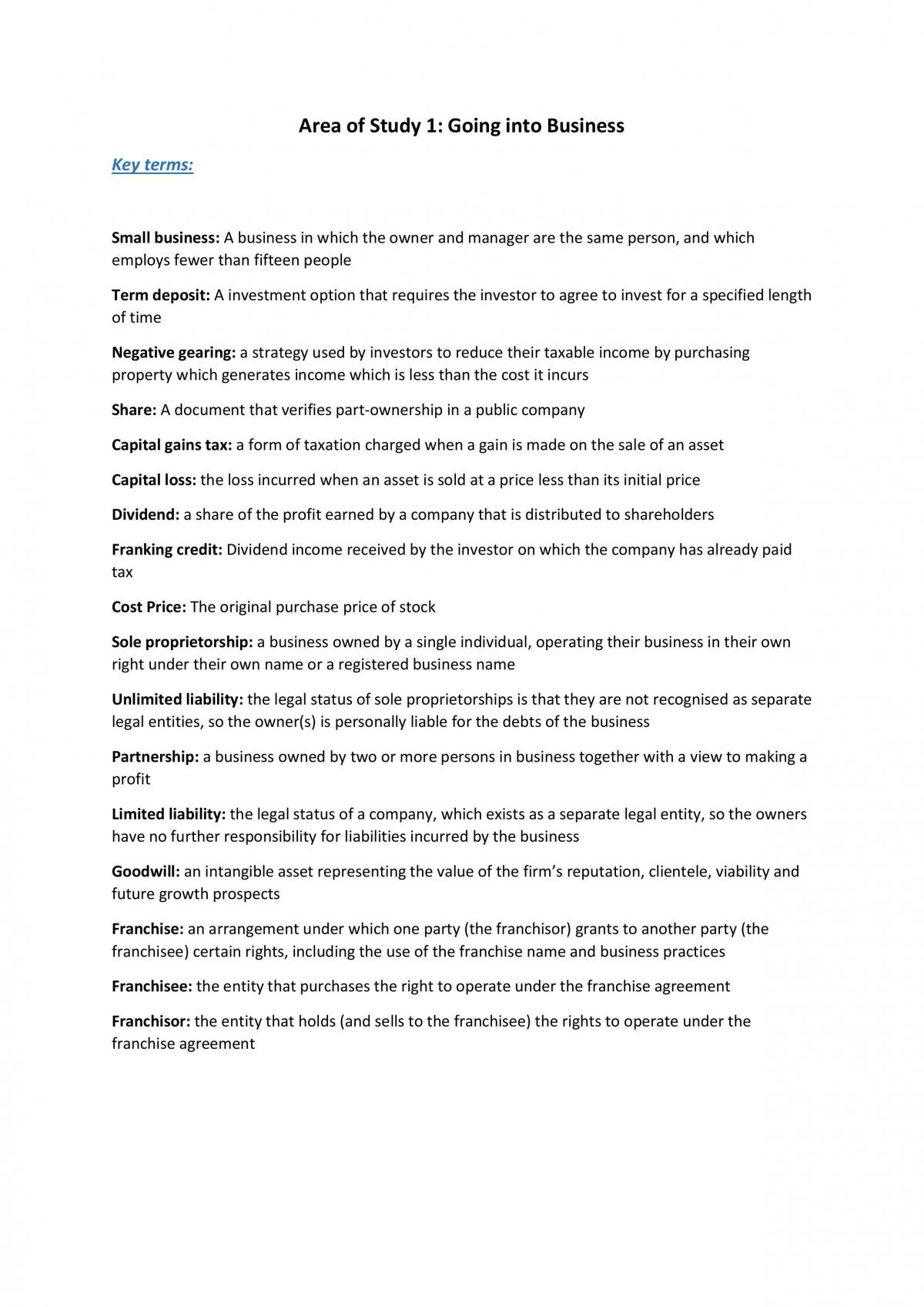 Accounting Complete Unit 1 Summary Notes - Page 1