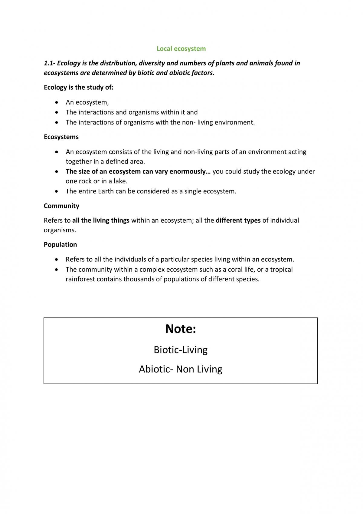 The Local Ecosystem Study Notes - Page 1