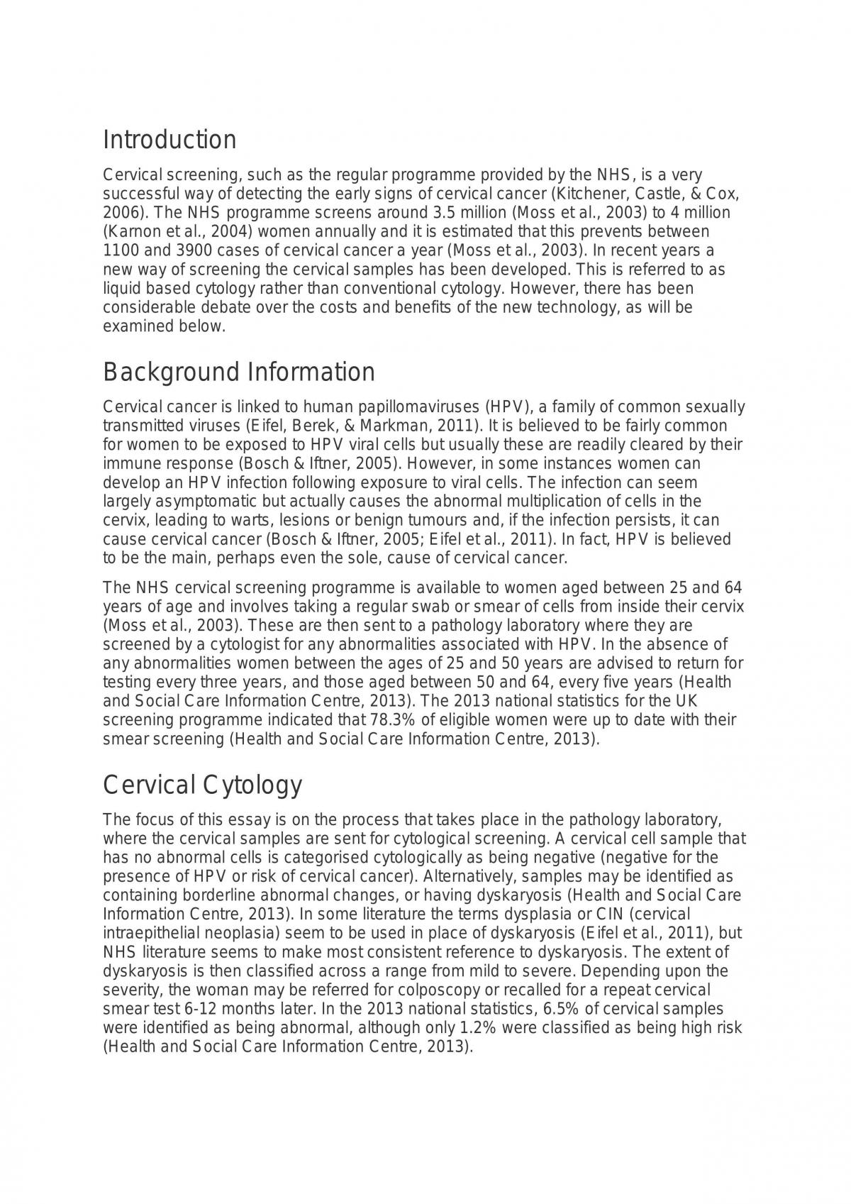 Biology Essay NHS Cervical Screening Programme: Liquid Based Cytology vs. Conventional Cytology - Page 1