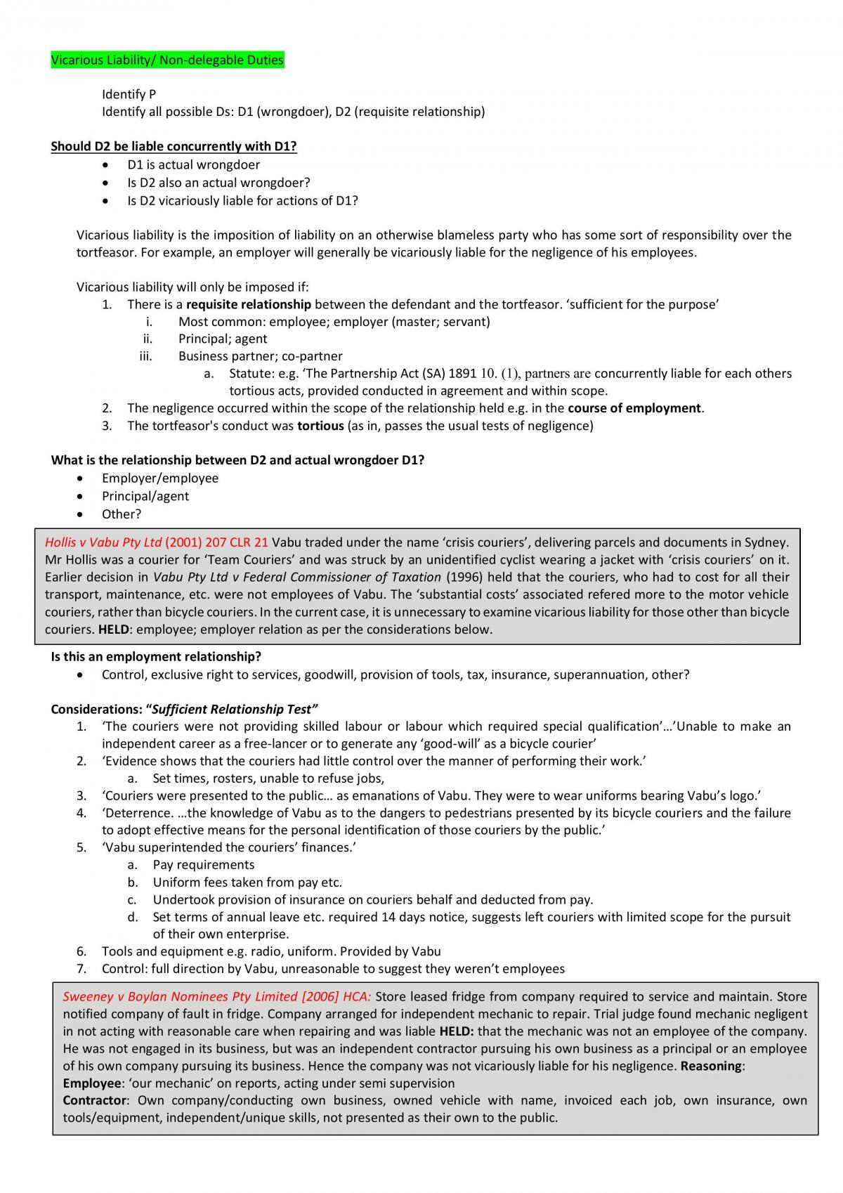 Torts 2 Full Subject Notes - Page 1