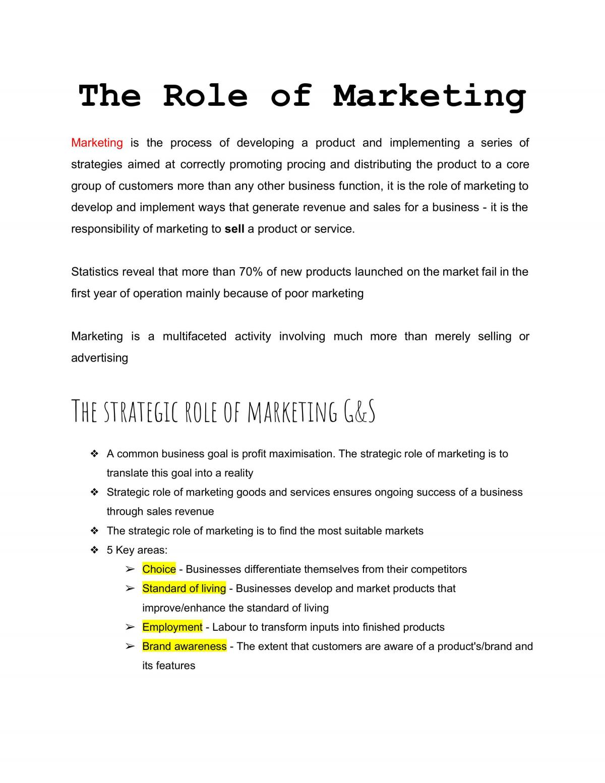 Marketing Summary Notes - Page 1