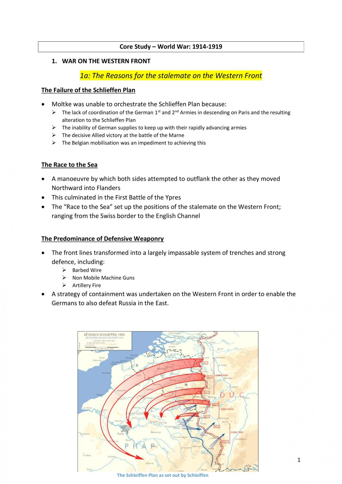 HSC Core Study - World War 1 : Syllabus Summary - Page 1