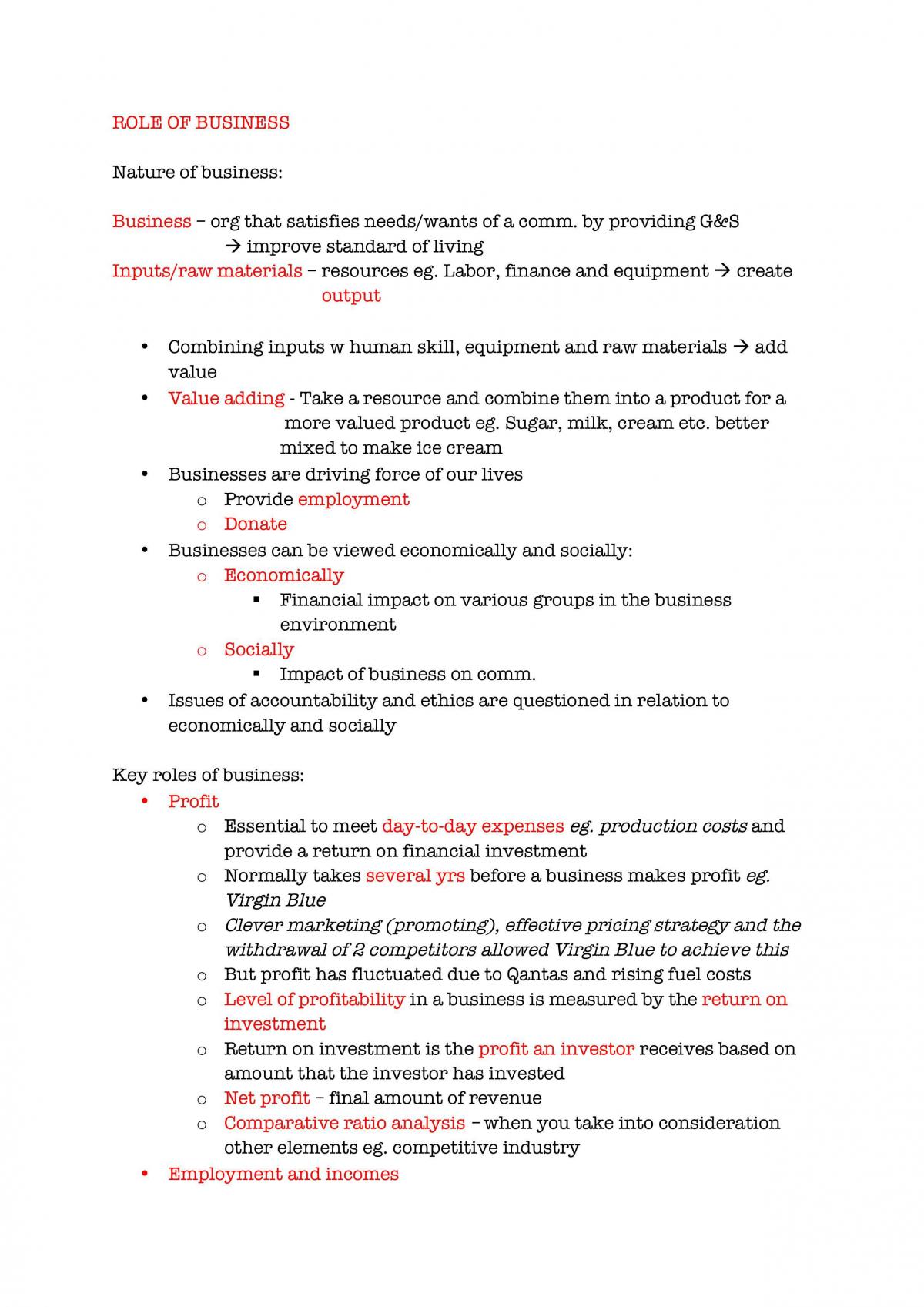 Business Studies Year 11 Notes - Page 1