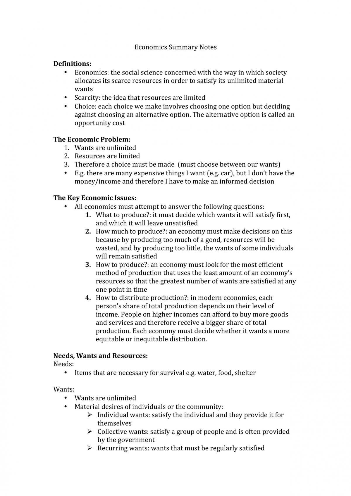 Preliminary HSC Economics Notes - Page 1