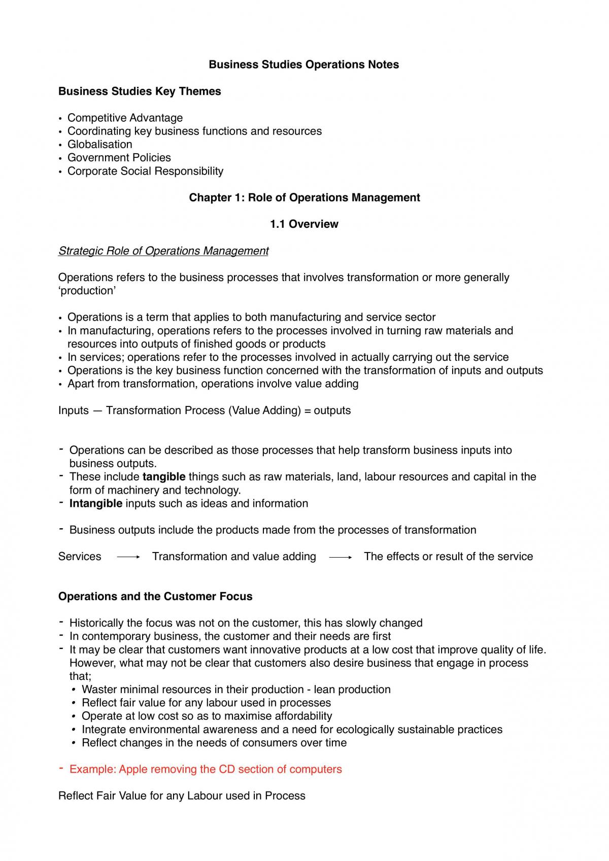 Business Studies Operations Notes - Page 1