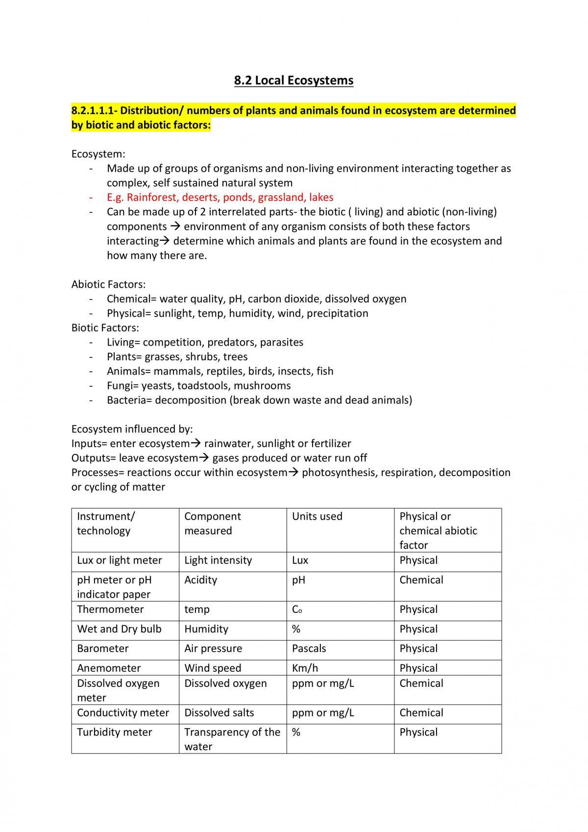 Preliminary Biology 8.2 Notes  - Page 1