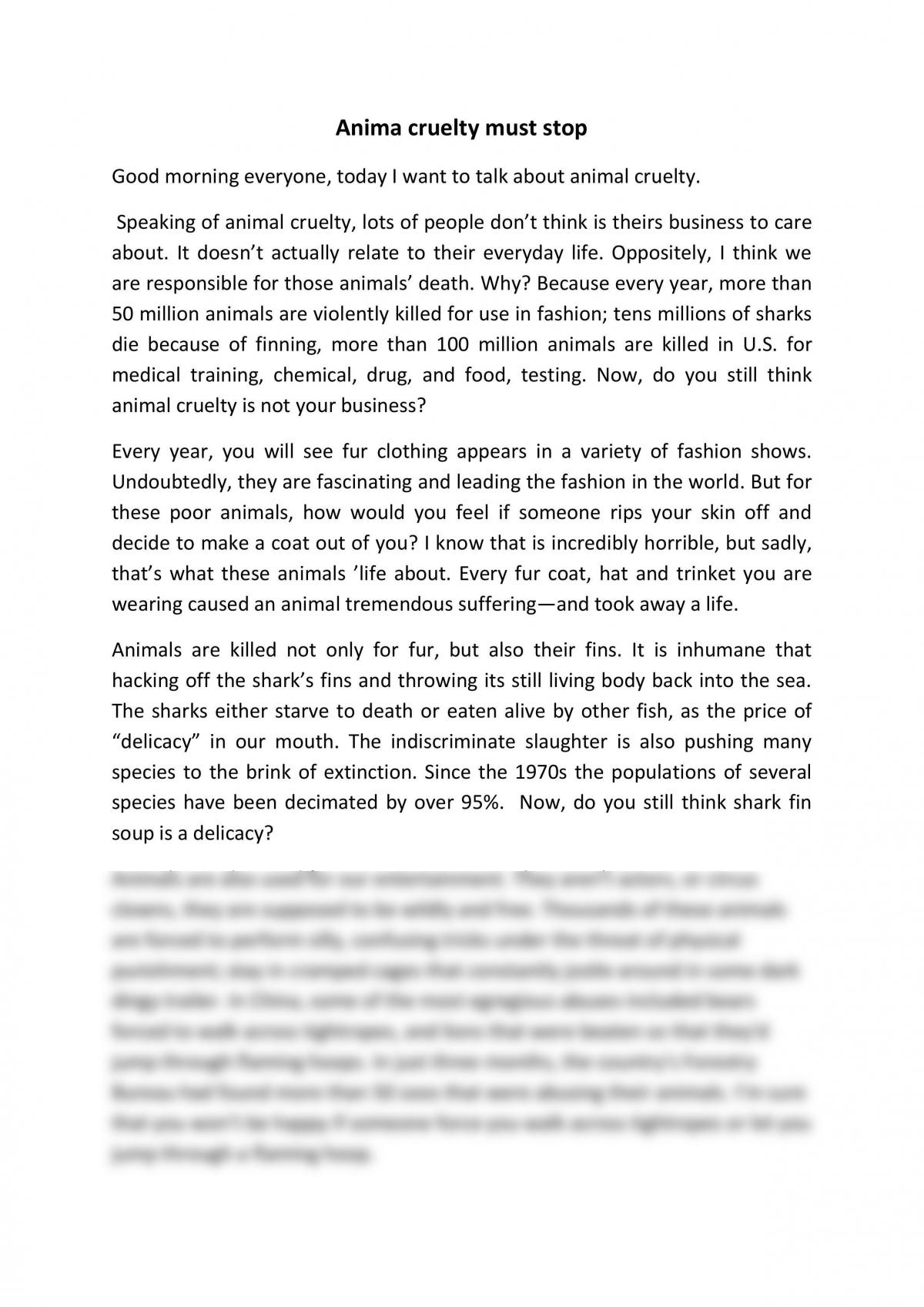 essay about killing animals