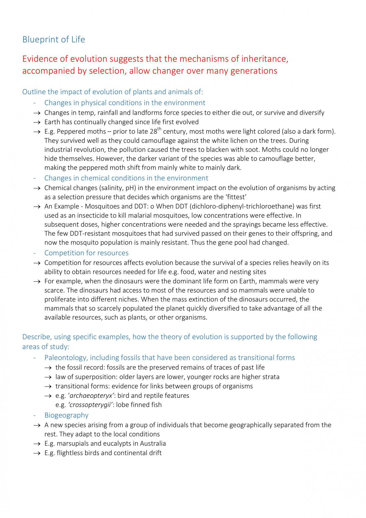 Extensive Syllabus Notes for Blueprint of Life  - Page 1