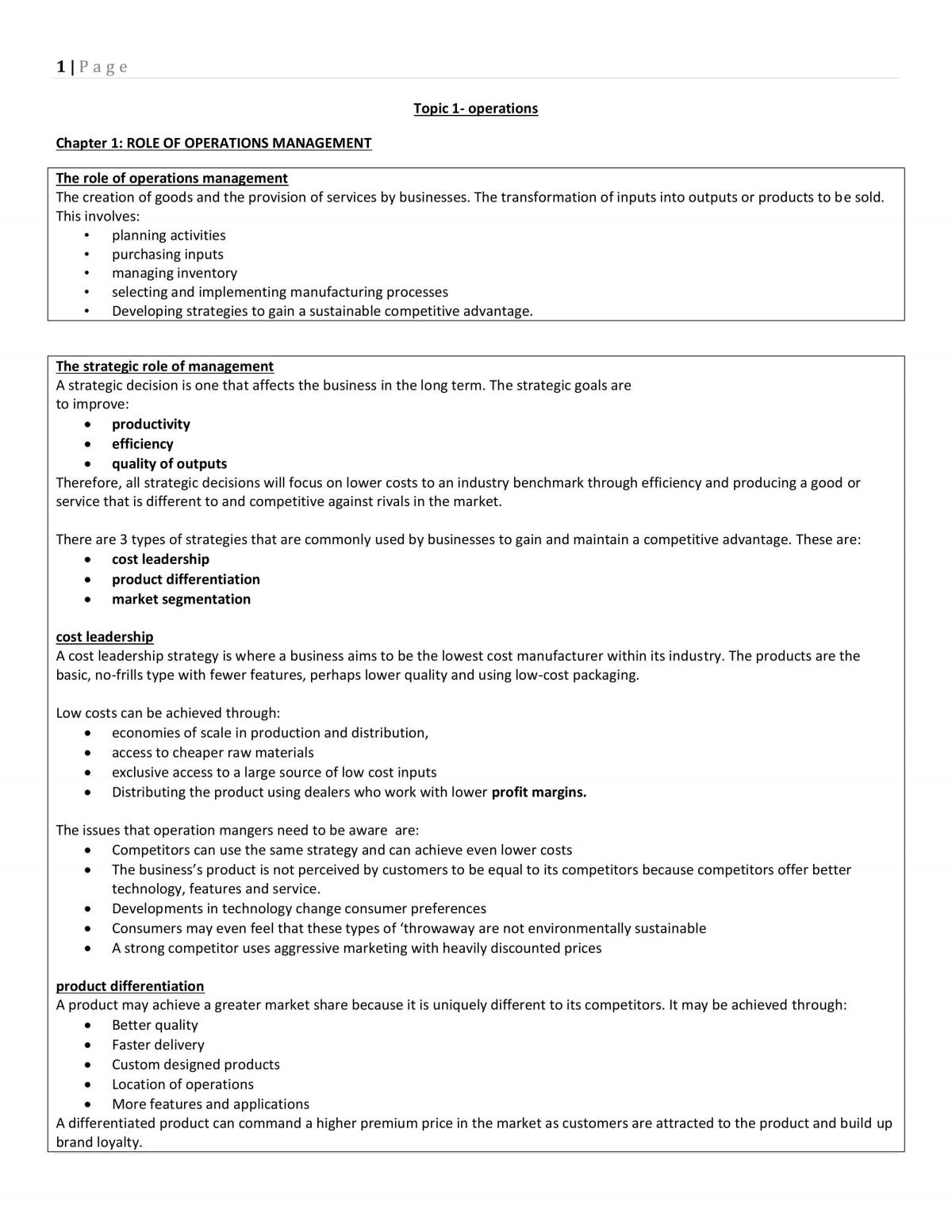 Business Studies Study Notes - Operations - Page 1